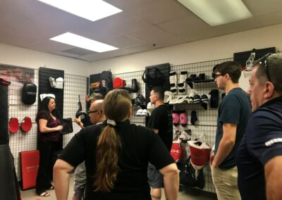 School owners checking out Macho Martial Arts gear